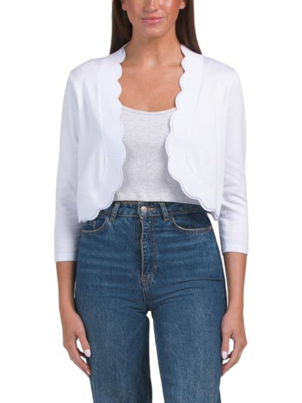 ZAC & RACHEL Petite Scallop Trim Knit Cardigan